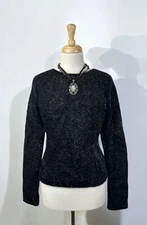 Black Fuzzy Sparkly Knit Pullover Top Sweater 90s Goth Glam Winter Cozy Chic Y2K