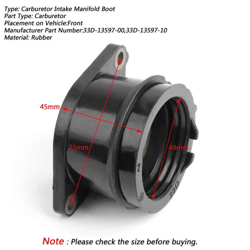 Rubber Throttle Body Intake Manifold Boot For Yamaha YZ450F 10-17 WR450F 2016 Foto 2 de 4