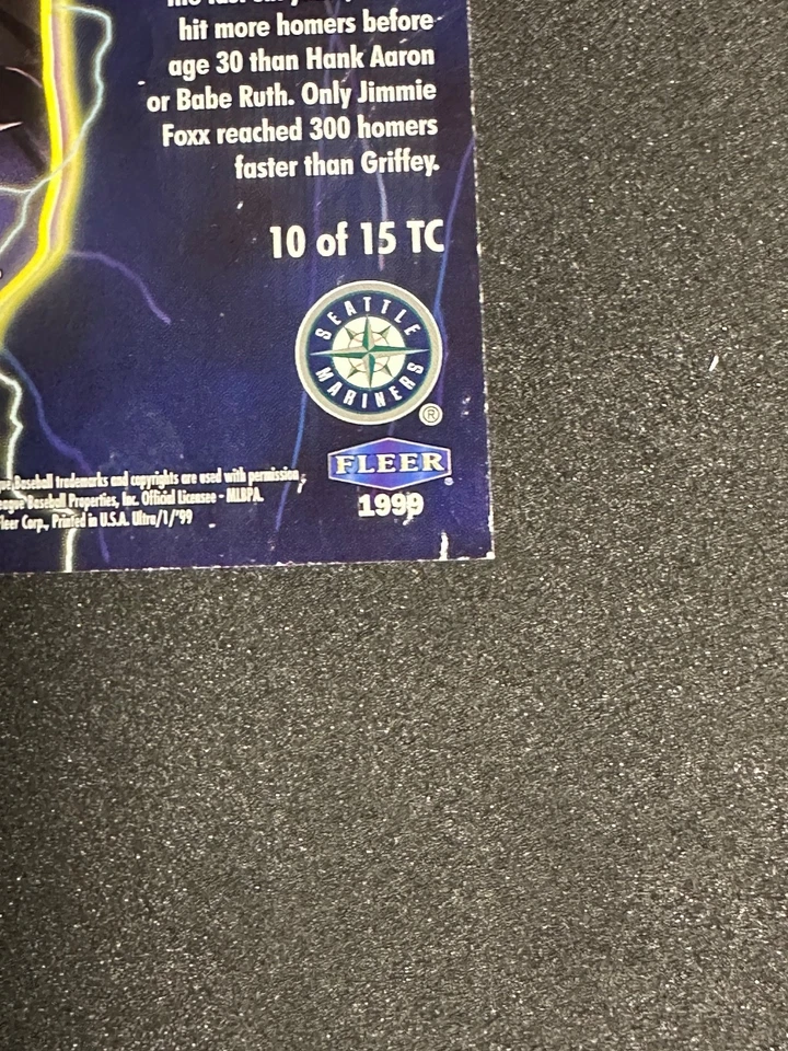 Ken Griffey Jr 1999 Fleer Ultra Thunderclap голографическая фольга No10TC Mariners HOF - Изображение 3 из 4