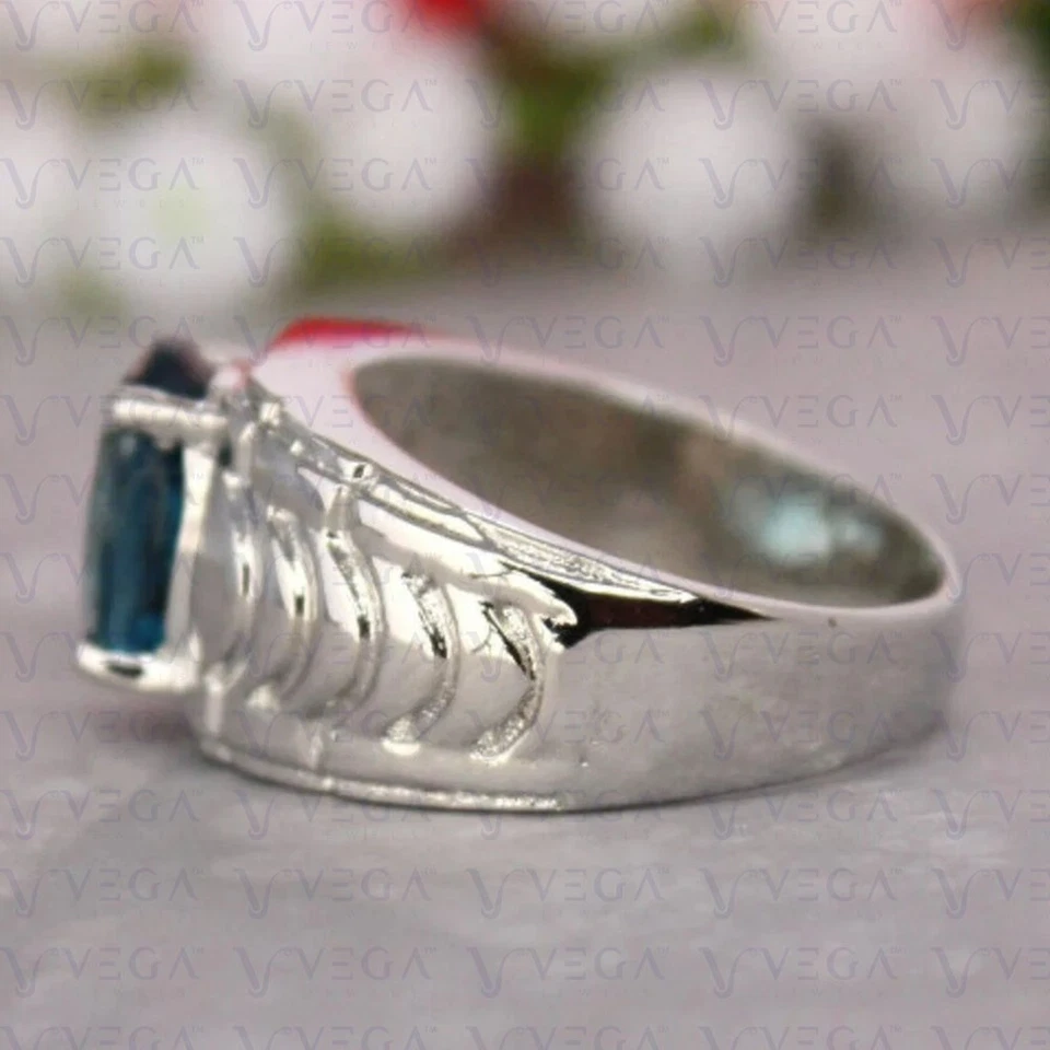 4.10ct Oval Cut Natural Topaz with Diamond Men Prong Ring 950PT Platinum Plated - Image 4 of 4