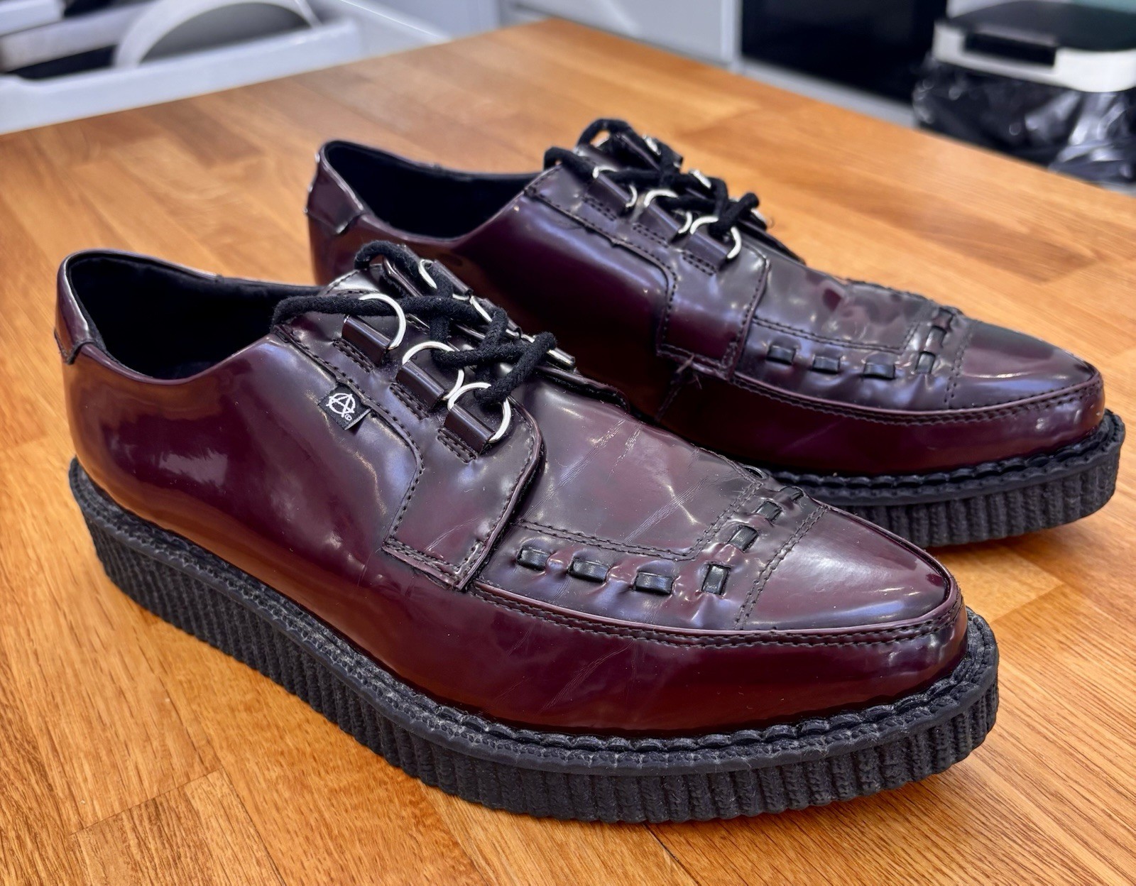 TUK Anarchic Creeper Shoes Burgundy Vegan Leather Punk Goth UK 7 EU 41 US 8 / 10
