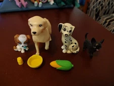 Barbie Doll Dog Pet Lot Four Different Dogs small to large plus a Bowl and Corn 