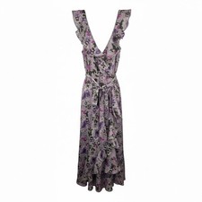 ASTR The Label Blush Floral Ruffle Maxi Dress Size Large Purple