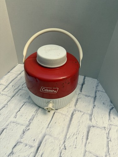 1970s Coleman Water Cooler Jug Snow Lite 1 Gallon Red & White Aluminum VTG