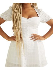 GUESS Womens White Pouf Sleeve Short Party Fit + Flare Dress XS