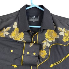 Salvaje Oeste Mens XL Black Yellow Floral Embroidered Western Pearl Snap Shirt