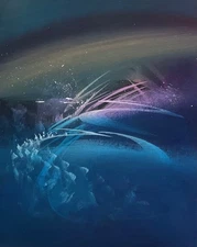 Original Surrealist mystical landscape painting, acrylic on canvas, 8x10 in.