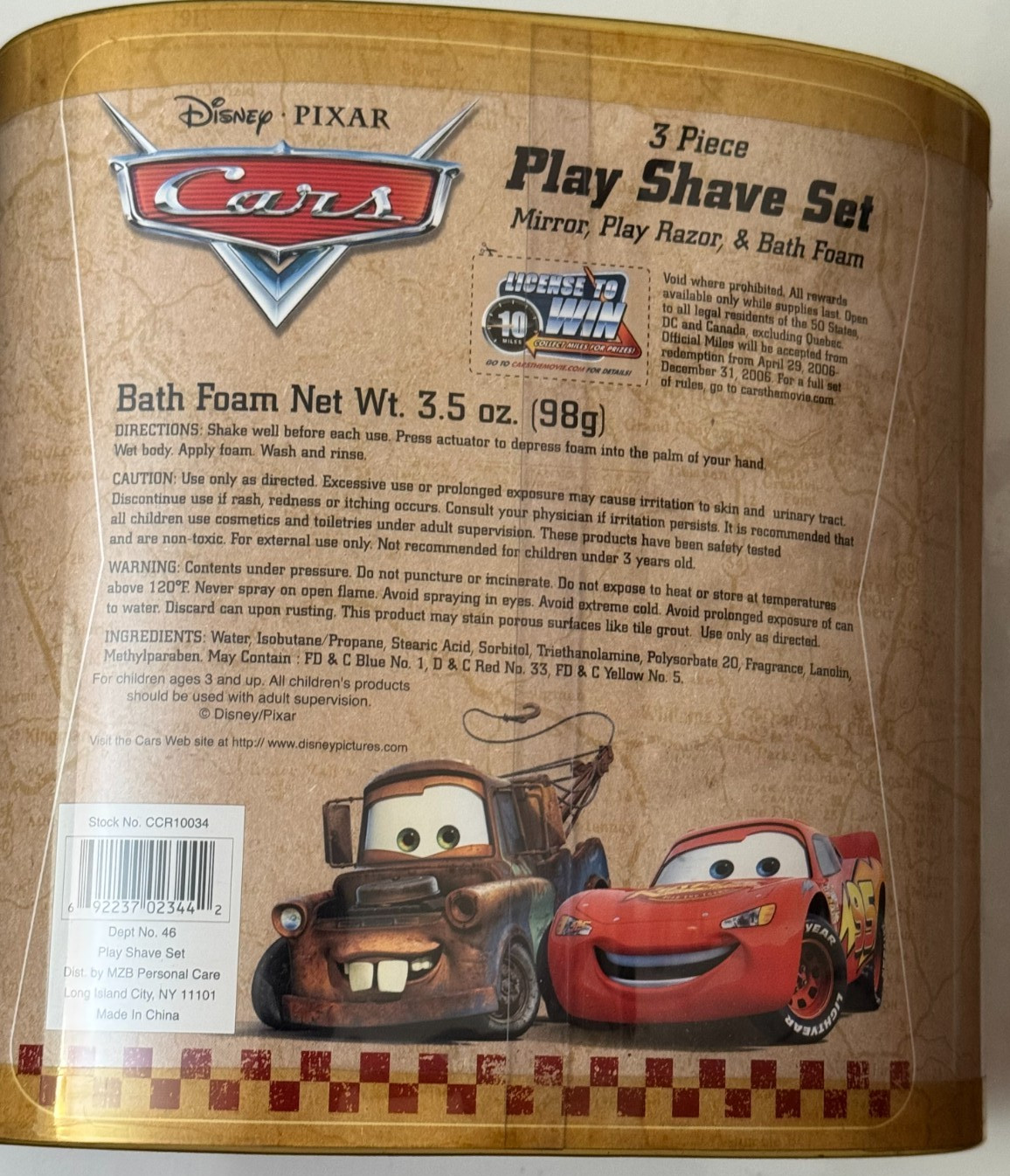 NIB Vtg Disney Pixar Cars Lightning McQueen 3 Piece Children's Play Shave Set