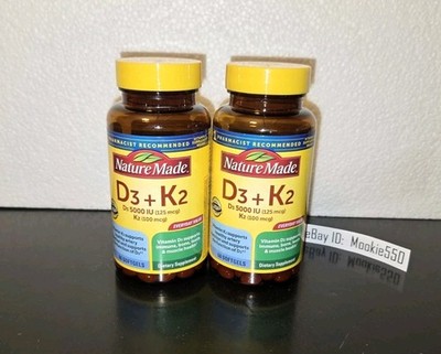 EXP 10/2027+ (120ct) 2 lot 60ct Nature Made D3 + K2  (5000 IU 125mcg Vitamin D) 
