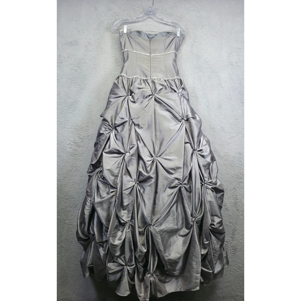 Alyce Designs Dress Womens 6 Silver Ballgown Formal Beaded Prom Strapless Tulle - Image 4 of 4