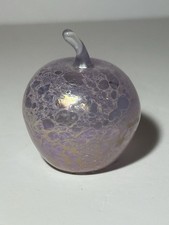 John Ditchfield Glasform Iridescent Pink Glass Apple Paperweight label 5.5 cm