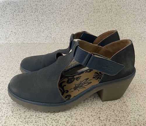 Ladies Fly London Blue Leather Whiz299fly Shoes Size UK 6 EU 39