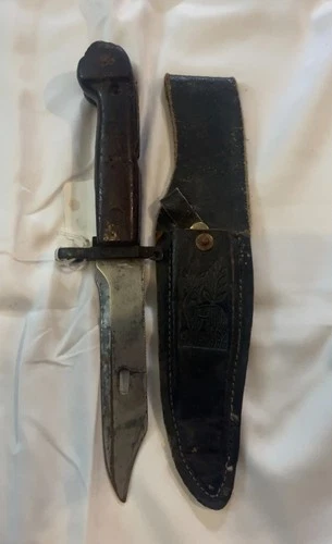 vtg romanian bayonet military surplus post ww1 w/ leather sheath