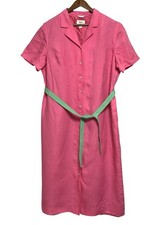 Talbots Plus 100% Linen Short Sleeve Maxi Shirt Dress Sz 18WButton Down Sash Tie