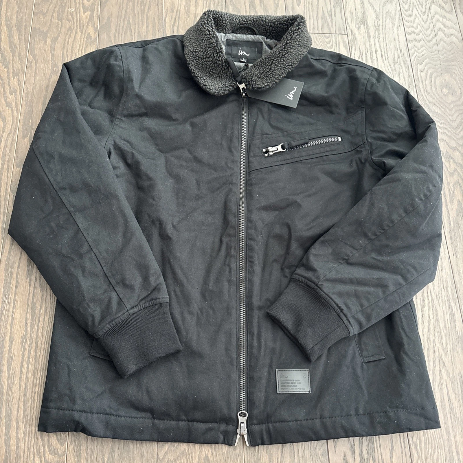 NWT Imperial Motion Jacket Mens Large Black Sherpa Full Zip Bomber Coat Preppy