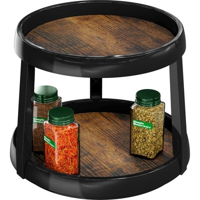2-Tier Lazy Susan Spice Organizer, 10-Inch Diameter, Rustic Brown