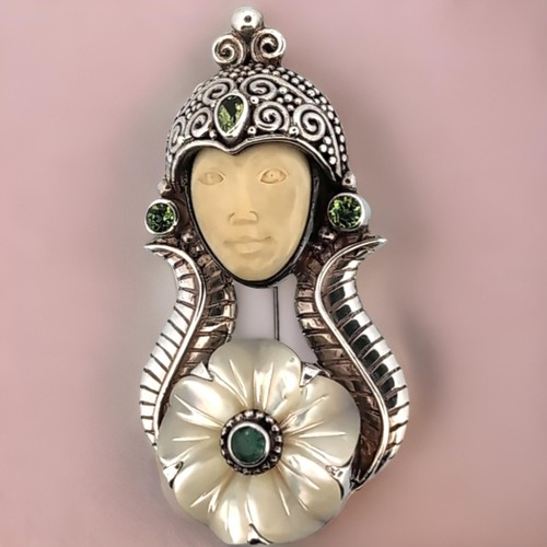 Pendentif/broche En Argent Massif Taxco (Mexique) - Sculpture Visage Noir, Poids 47 Grammes - Pièce Rare D'occasion