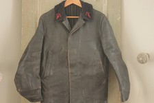 Vintage French jacket coat work chore wear black leather fireman's jacket f