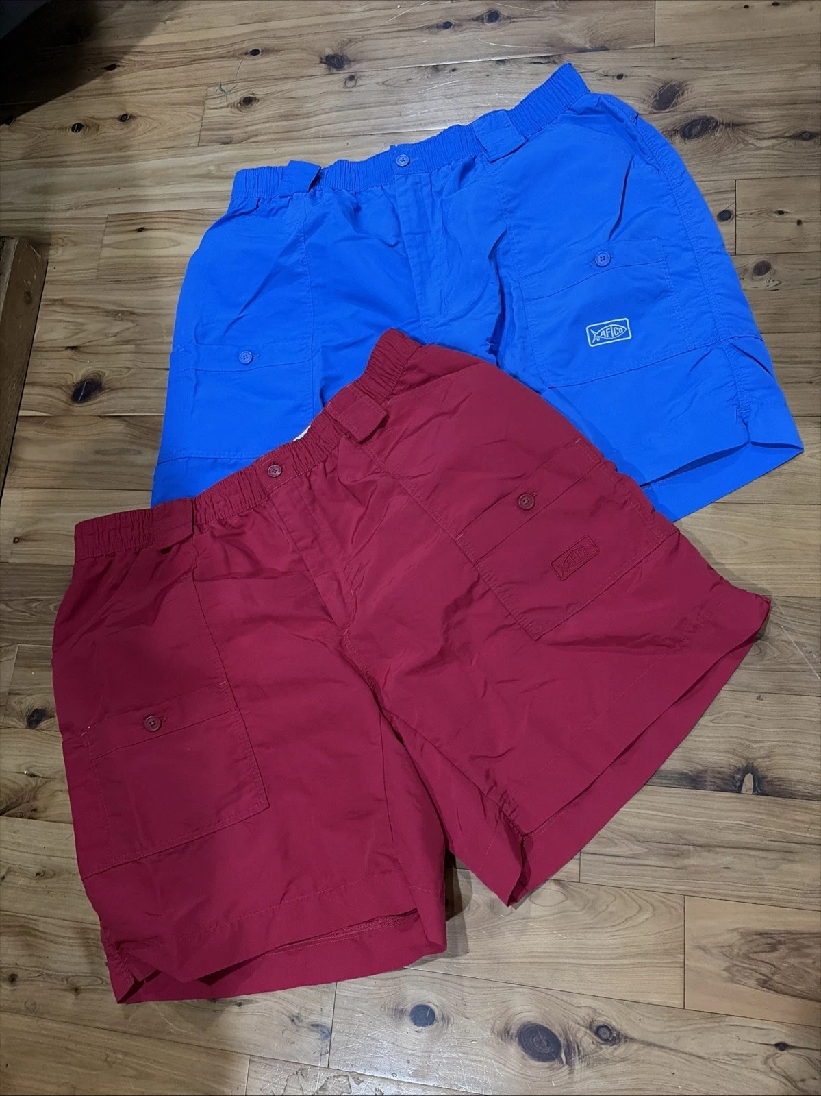 Lot 2 Pair AFTCO Blue & Red Nylon Amphibious Water Fishing SHORTS 40 X 7.5”
