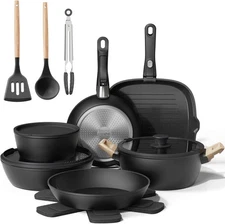 19 Pcs Non Toxic Ceramic Cookware Set w/ Removable Handles Induction RV Kitchen