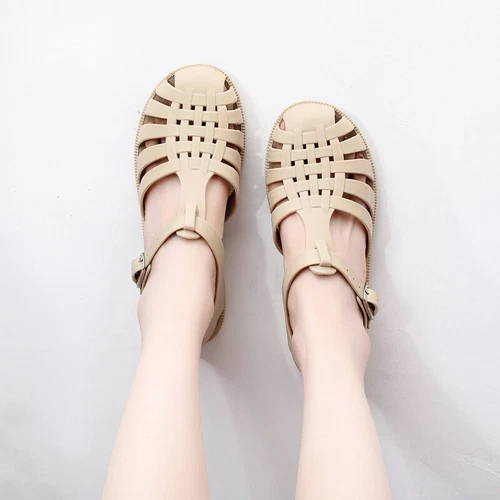 Ladies Retro Flat Jelly Sandals Wrap Summer Casual Beach Shoes - Picture 15 of 28