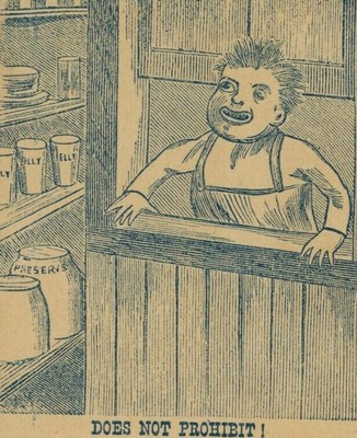 Victorian Trade Card ''Does not Prohibit!'' Strange Boy in Window with Jams Jelly