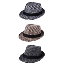 Short Brim Gangster Trilby Fedora Panama Jazz Hat Men Women Classic Cotton Grid