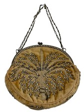 ANTIQUE MARION PARIS HANDMADE EVENING BAG EMBROIDERED CRYSTAL BEADS CLASP VELOUR