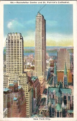 Rockefeller Center and St Patrick's Cathedral Vintage Postcard Wpc9