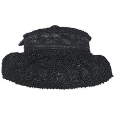 Vintage Handmade in Belgium Black Beaded Evening Clutch Purse Snap Closure