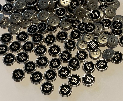 10 Silver and Black Buttons 12mm A37-52 AUSSIE SELLER - Picture 3 of 3