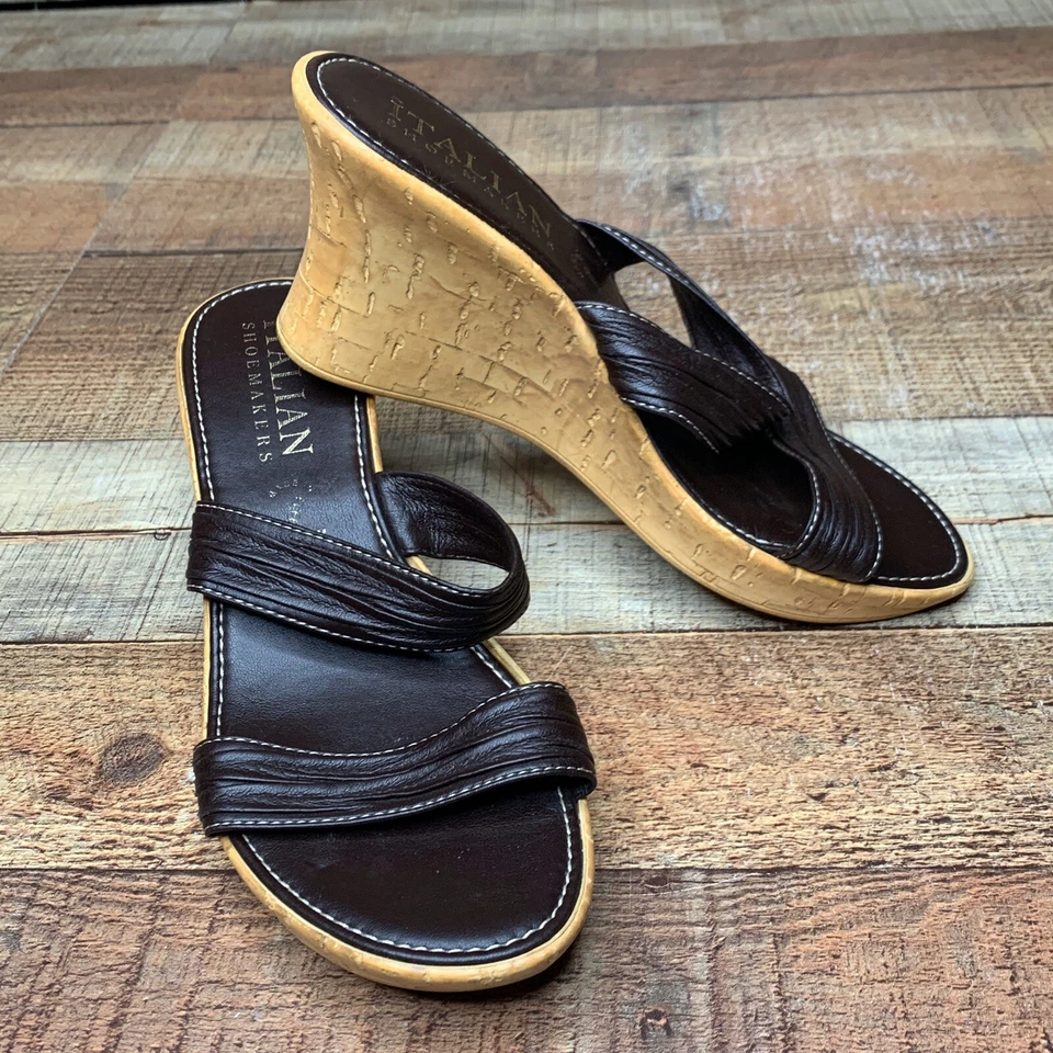 Italian Shoemakers Brown Cork Wedge Sandals Women Size 8 Made in Italy  - Image 2 of 4