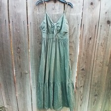 GAP TIE-FRONT TIARED MAXI DRESS WOMEN SZ S GREEN PULLOVER V-NECK SMOCKED BACK