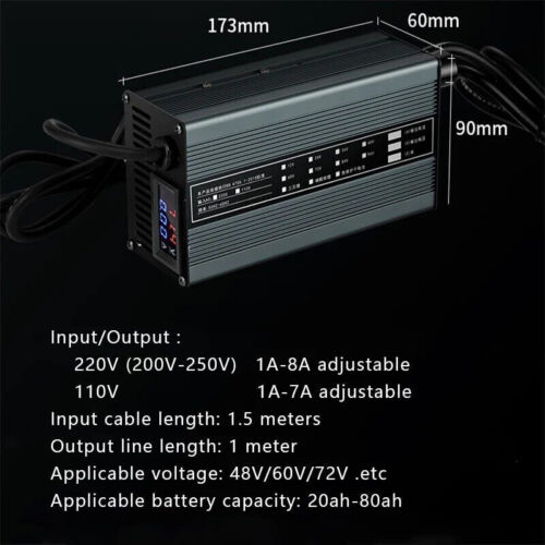 1-8 A 48 V 58,4 V 72 V 60 V 67,2 V 84 V 87,6 V Li-Ion Lifepo4 Lithium Akku Ladegerät - Bild 3 von 6