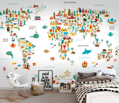 3D Animal World Map K3412 Wallpaper Mural Self-adhesive Removable Sticker Kay