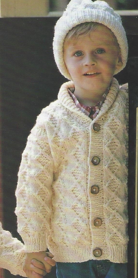 Baby Aran Cardigan, Jacket and Hat Knitting Pattern 2028" Girls, Boys