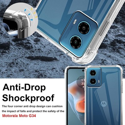 Handyhülle Für Motorola Moto G34 5G – Klar, Vergilbungsfrei, Mit Panzerglas | Militärschutz