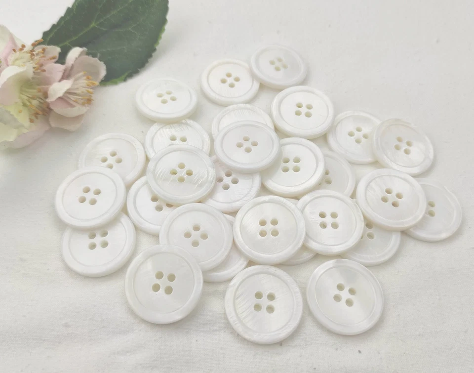 2 Knöpfe rund Perlmutt 20mm weiß Muscheln Rand Knopf Jacke schimmer Damen natur - Bild 3 von 4