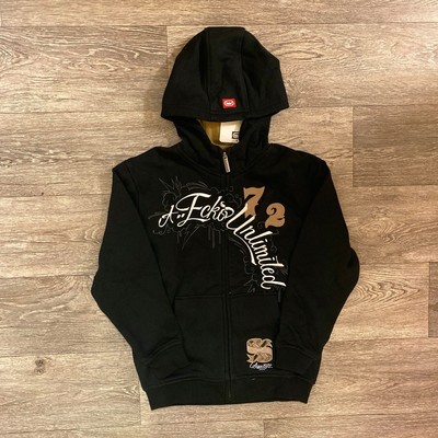 Ecko Kinder Graffiti Logo schwarz beige Reißverschluss Hoodie Sweathshirt Retro Hip Hop 90er
