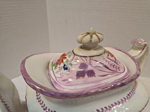Antique Rare Pink Lusterware Staffordshire Handpainted Teapot Creamer 60-70 J6 - Picture 7 of 18
