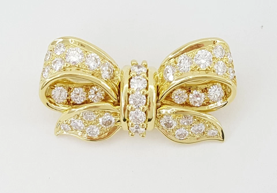 "Broche prendedor vintage de cinta con lazo de diamantes de 1,71 quilates de Tiffany & Co oro amarillo de 18 k 1,1""" Foto 4 de 4