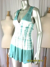 GUESS SZ S NWOT Cotton/Rayon Sage Green/White Ruched Knit-Cloth Shirt Tank Top