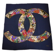 Authentic CHANEL scarf coco mark vintage Silk #3313
