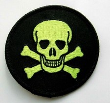 Skull Cross Bones Green on Black Round Biker Jacket Patch Embroidered 3 inches