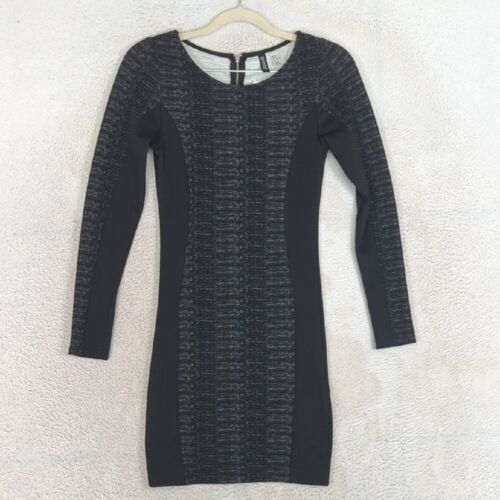 H&M Women's Black Stretch Bodycon Long Sleeve Mini Dress Size XS