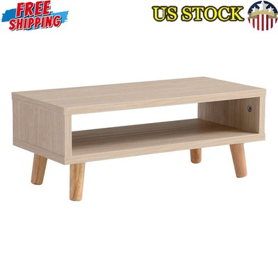 Desk Riser Stand W/ Wood Legs Natural Finish Ergonomic Height Tabletop Storage