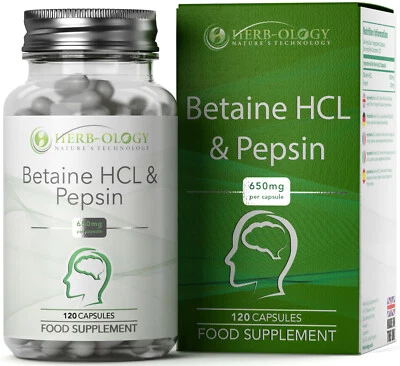 Betaine HCL Pepsin Vegan Supplement | 650mg Capsules | UK Made Digestion Support