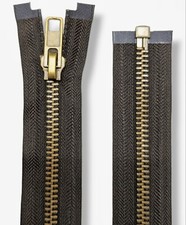 Metall Reißverschluss 8mm robust Teilbar LederJacke DunkelBraun Messing bis 90cm