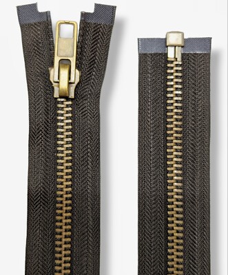 Metall Reißverschluss 8mm robust Teilbar LederJacke DunkelBraun Messing bis 90cm