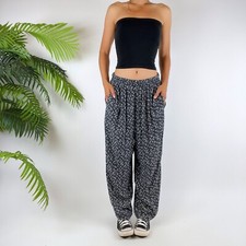 Vintage 90s Black Floral Low Rise Indie Boho Coastal Casual Pants / Size: Large